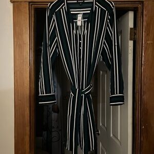 Express Black and White Striped Long Sleeve Dress
